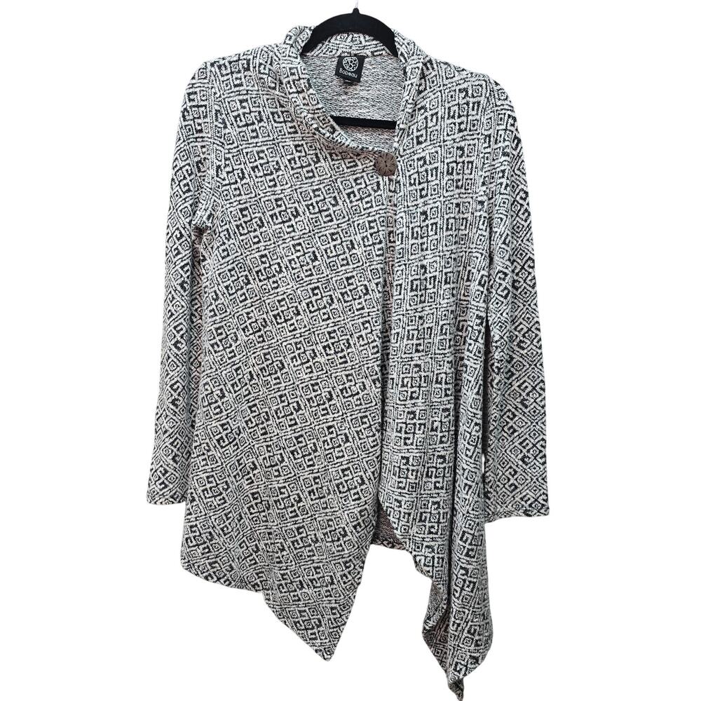 Bobeau Cardigan Sweater Womens Small Black White Bohemian Boho Lagenlook Minimal